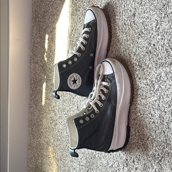 Converse Shoes - Custom Chuck Taylor Black/Silver Leather and White Platform High-Top Sneakers
